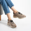 Sneakers damă bej din piele întoarsă naturală cu șireturi duble Harriet