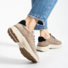 Sneakers damă bej din piele întoarsă naturală cu șireturi duble Harriet