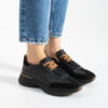 Sneakers negri de damă din piele naturală cu șireturi duble Harriet