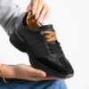 Sneakers negri de damă din piele naturală cu șireturi duble Harriet