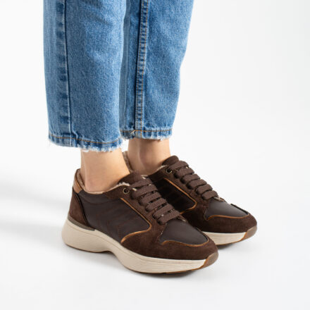 Sneakers damă maro închis din piele naturală Melody