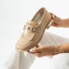 Loafers damă bej din piele naturală lăcuită Taomina