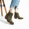 Botine cowboy scurte verzi pentru femei, cu toc, din piele intoarsa naturala Valeria