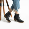 Botine cowboy scurte negre cu toc din piele naturală – Valeria
