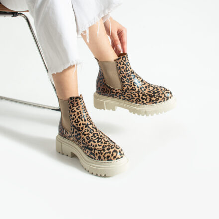 Botine Chelsea leopard din piele naturală Francesca