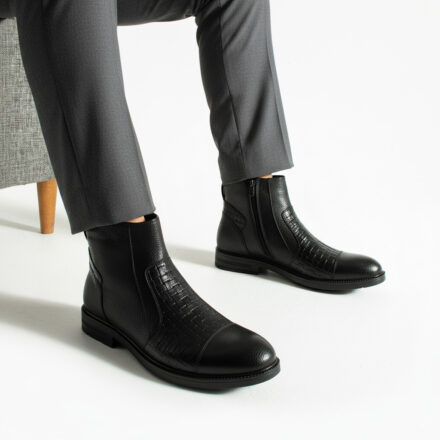 Ghete bărbătești elegante negre din piele naturală cu fermoar Varanasi