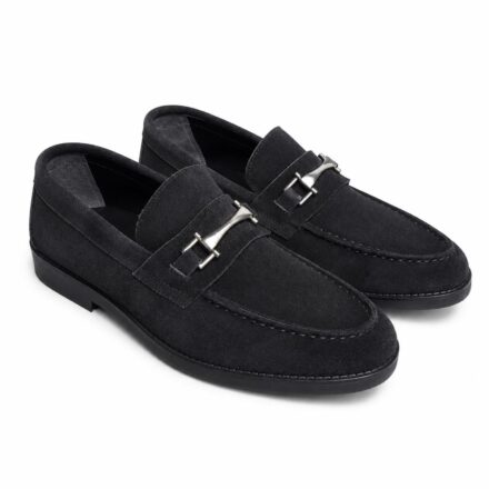Mocasini eleganți negri din piele întoarsă naturală Michael