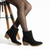 Botine cowboy negre cu toc din piele întoarsă naturală, cu detalii Sabina