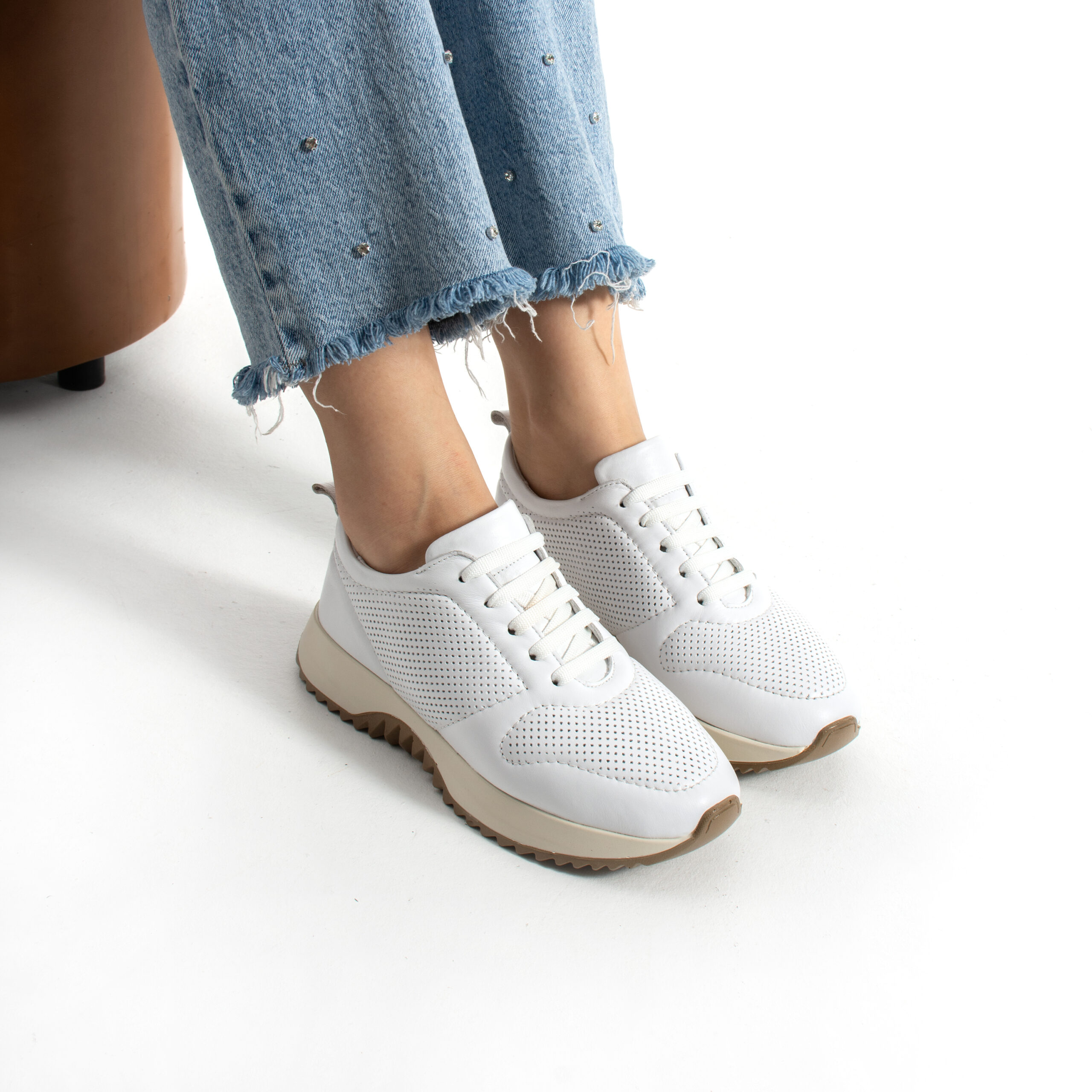 Sneakers albi din piele naturală pentru femei Belem Sneakers albi din piele naturală pentru femei Belem