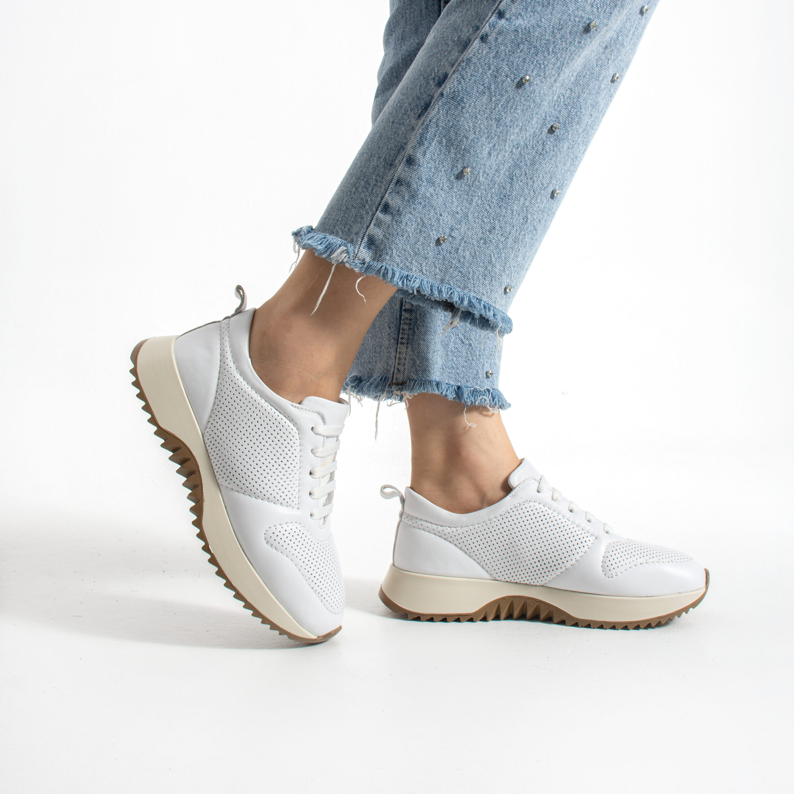 Sneakers albi din piele naturală pentru femei Belem Sneakers albi din piele naturală pentru femei Belem