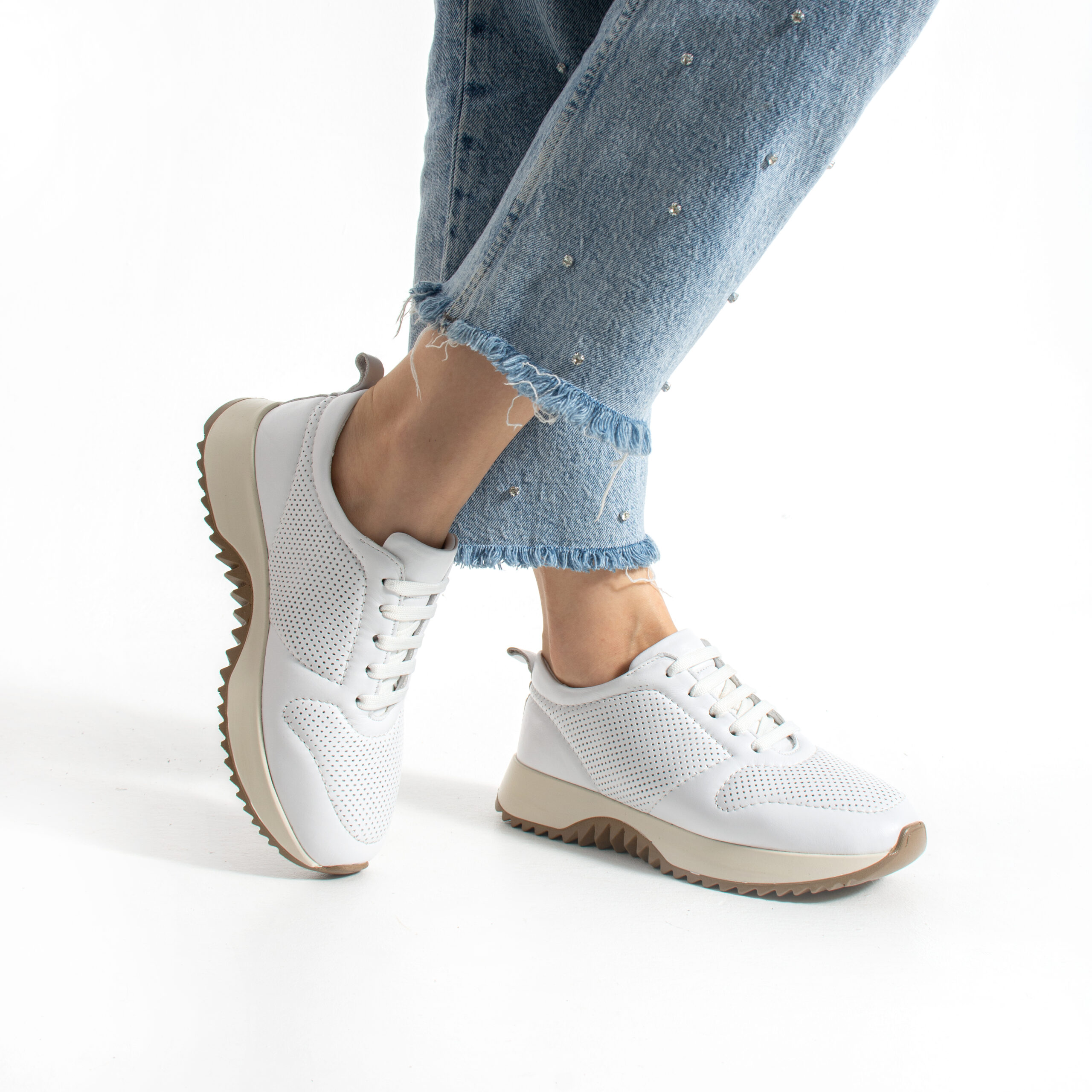 Sneakers albi din piele naturală pentru femei Belem Sneakers albi din piele naturală pentru femei Belem