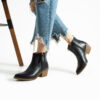 Botine cowboy scurte negre cu toc din piele naturală – Valeria