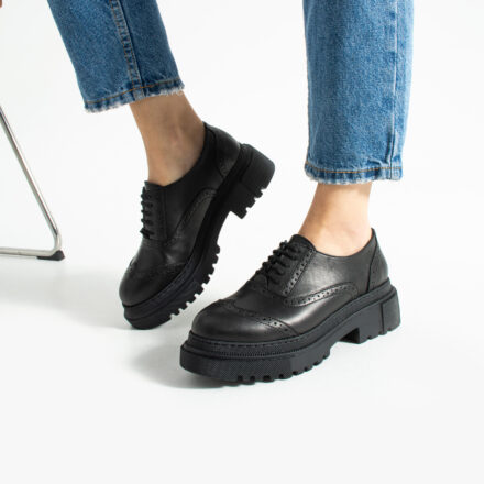 Pantofi oxford de damă negri din piele naturală Mia
