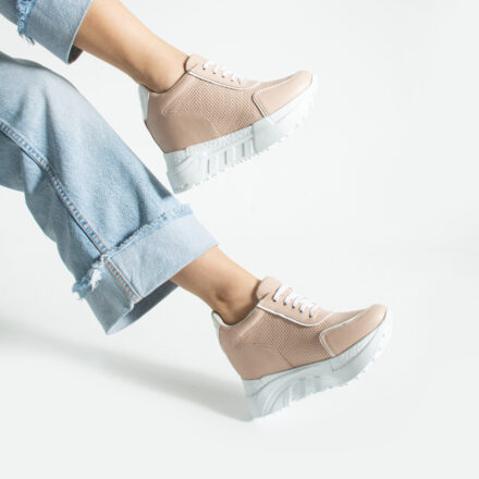 Adidași roz cu platformă ascunsă din piele naturală Rabat
