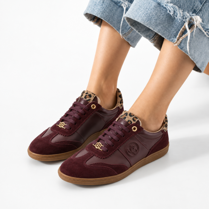 Adidași de damă bordo din piele naturală Omaha