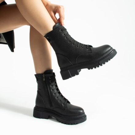 Botine negre din piele naturală Ursula